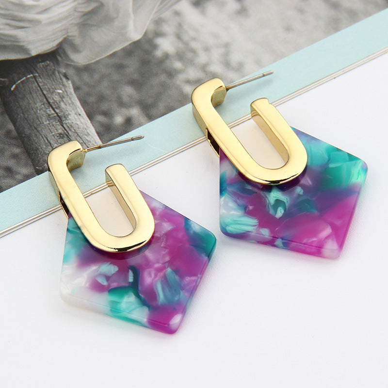 Vintage Acrylic Geometric Hanging Earrings For Women Statement Metal Square Hollow Drop Earrings