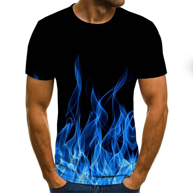 new flame men's T-shirt summer fashion short-sleeved 3D round neck tops