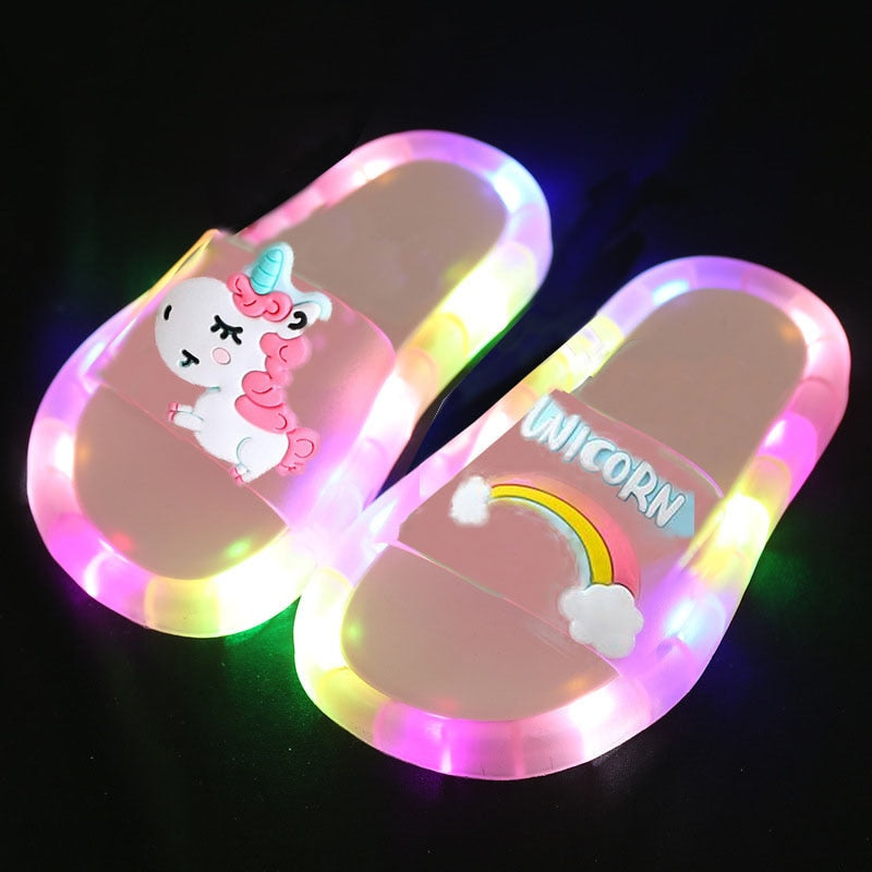 Girl Slippers Children Unicorn LED Slippers